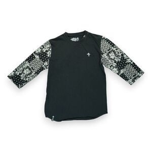 LRG Women's Baseball Shirt‎ Floral Sleeve Size Medium ~ Black